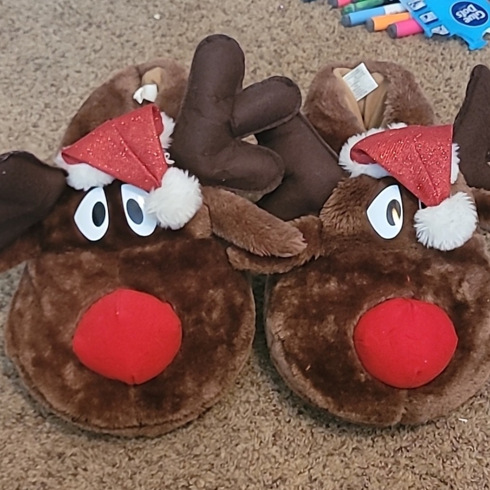 Reindeer Slippers for Kids - Brown and Red